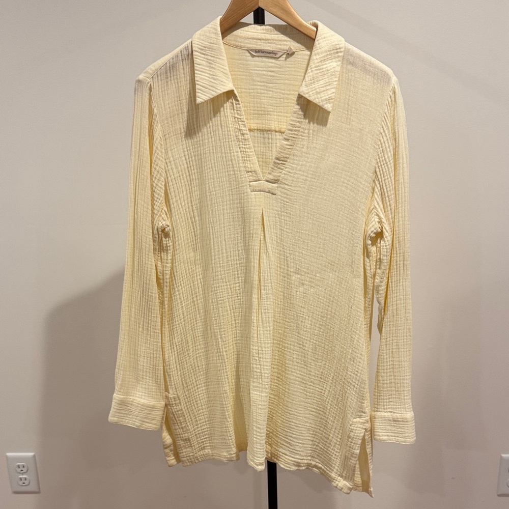 Soft Surroundings cream cotton gauze tunic, large